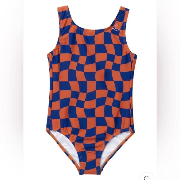 Seaesta Surf One-piece Wavy Checks Swimsuit - Navy - 5-6